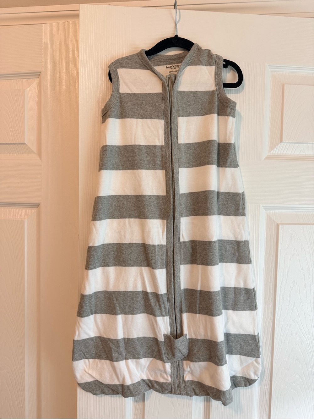 Burt's Bees Grey and White Striped Sleepsack